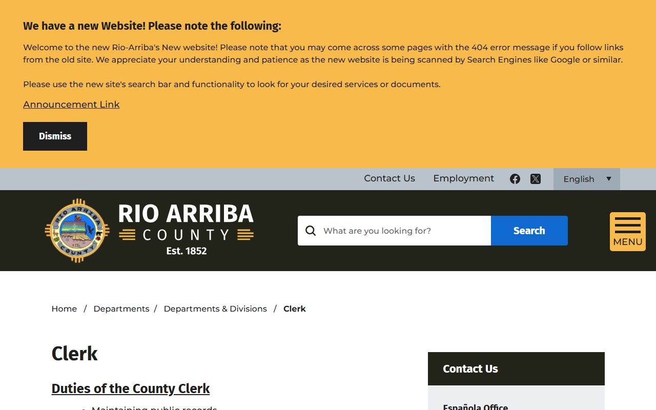 Rio Arriba County Clerk records page