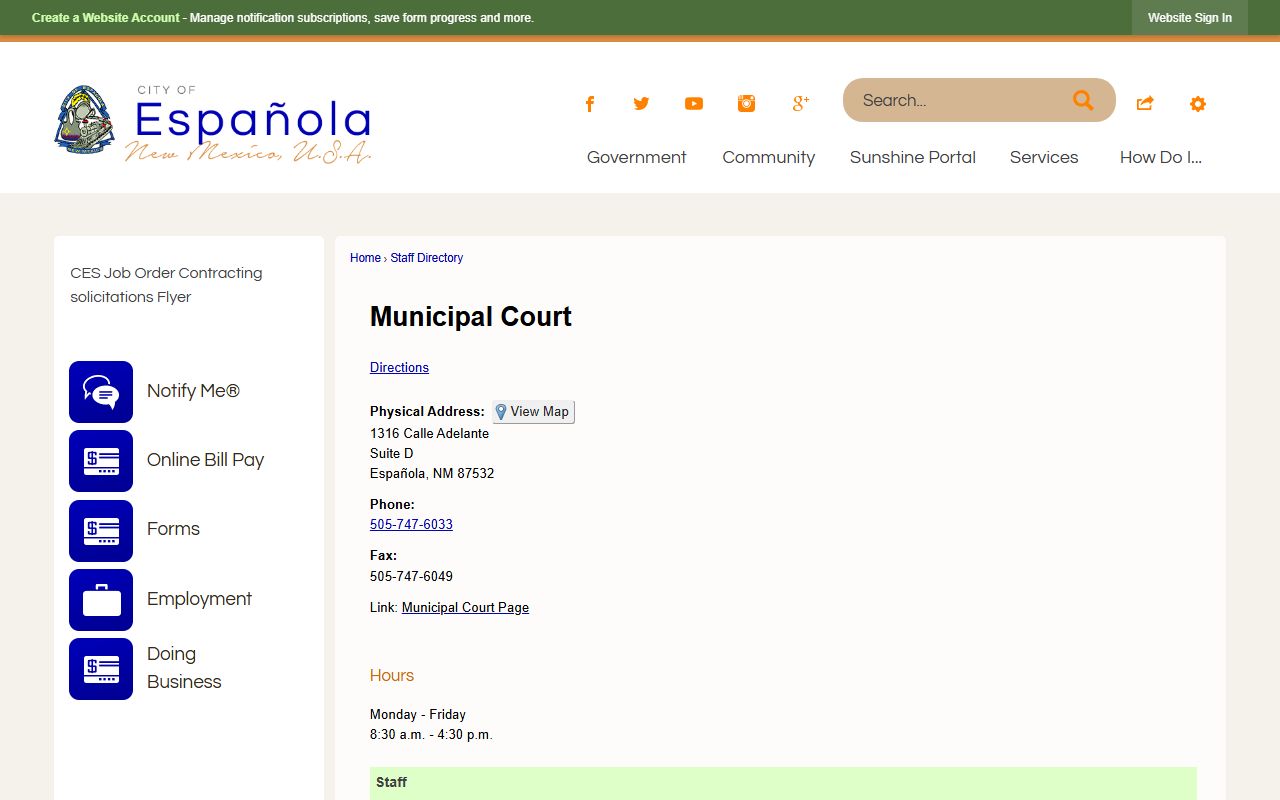 Rio Arriba County court dockets Espanola Municipal Court staff directory