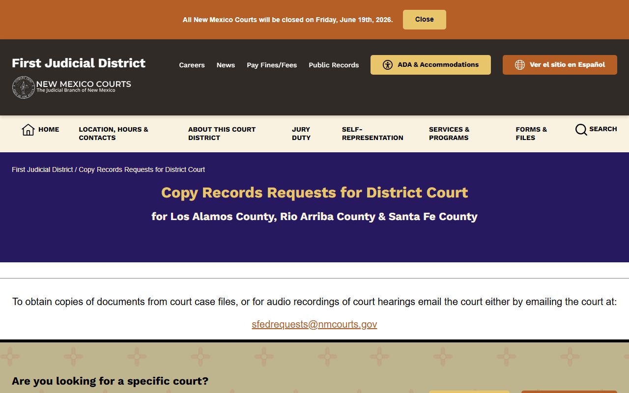 Rio Arriba County court records First Judicial District copy request instructions