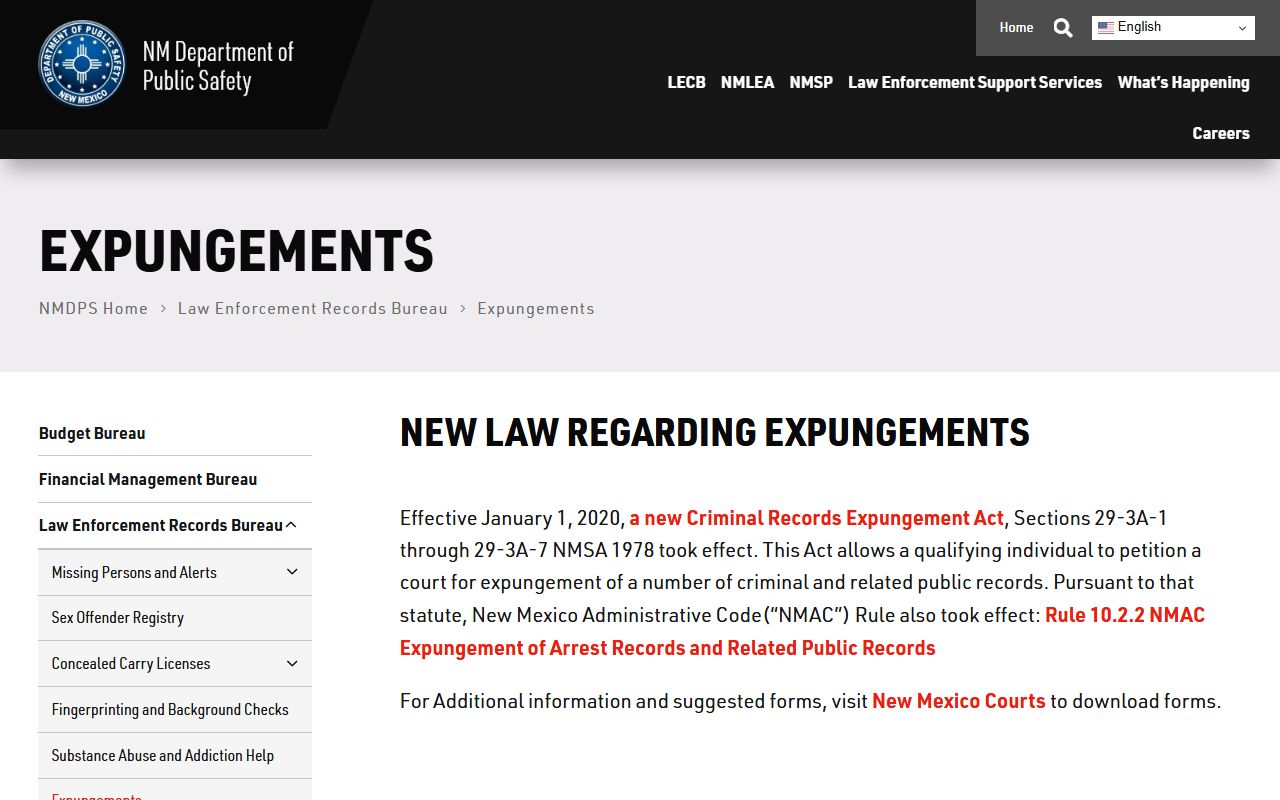 Rio Arriba County criminal court records New Mexico DPS expungement source
