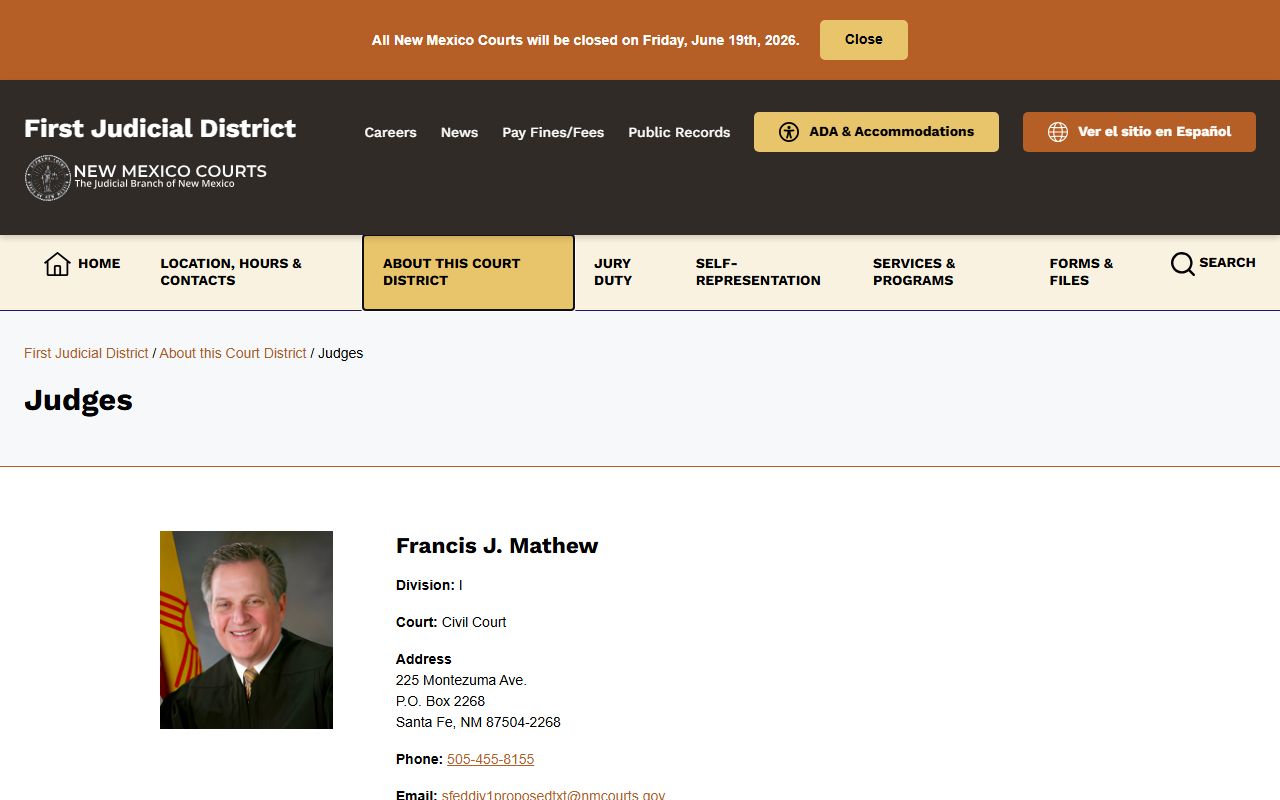 Rio Arriba County District Court First Judicial District judges page