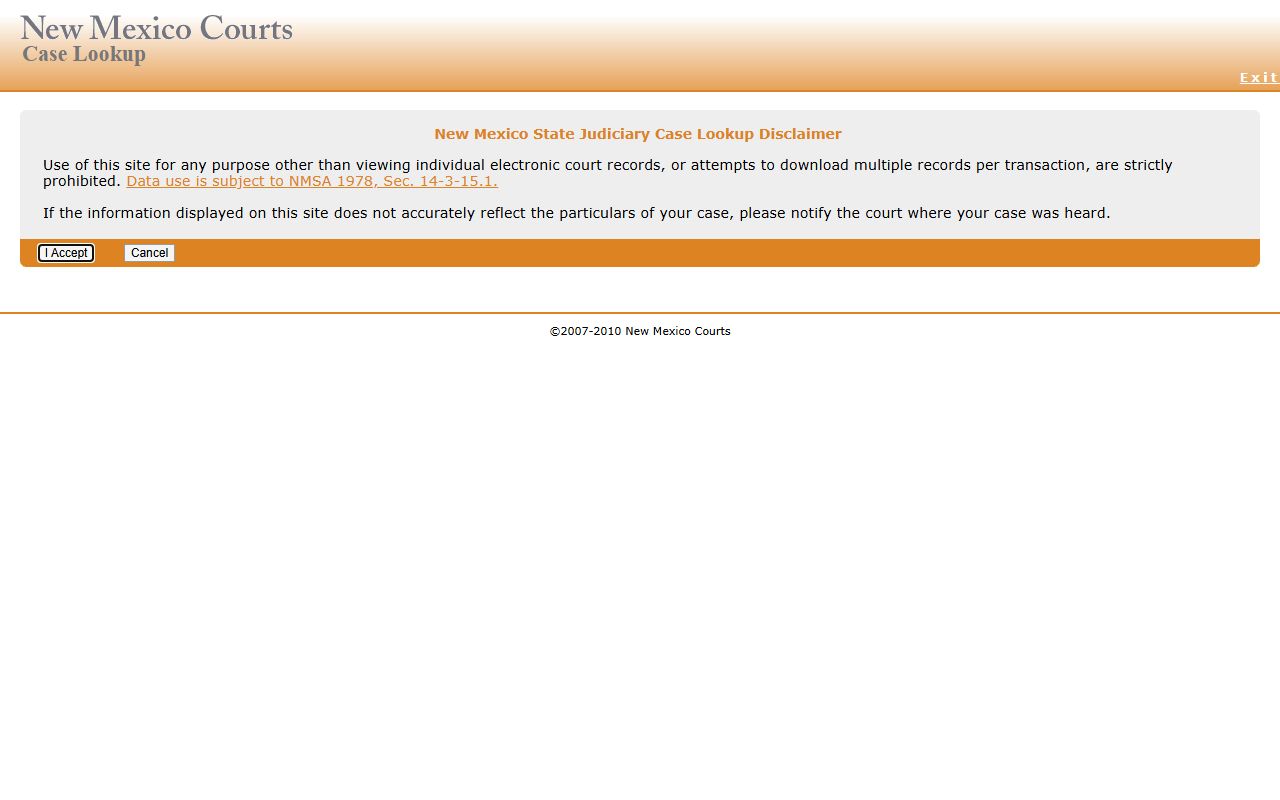 Rio Arriba County court records New Mexico Case Lookup disclaimer