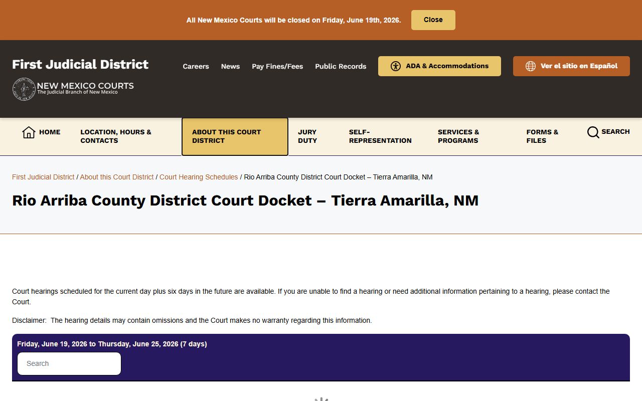 Rio Arriba County court dockets District Court docket page