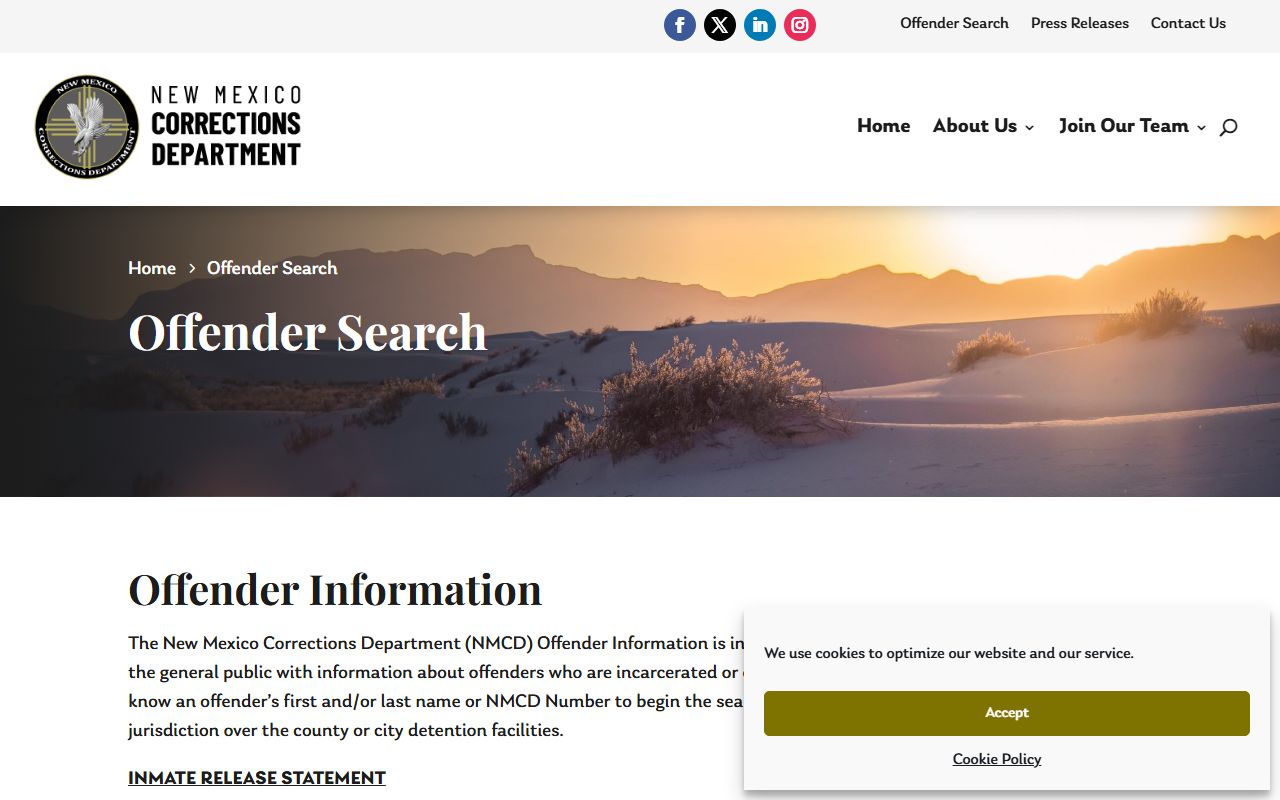 Rio Arriba County inmate search New Mexico Corrections Department offender search