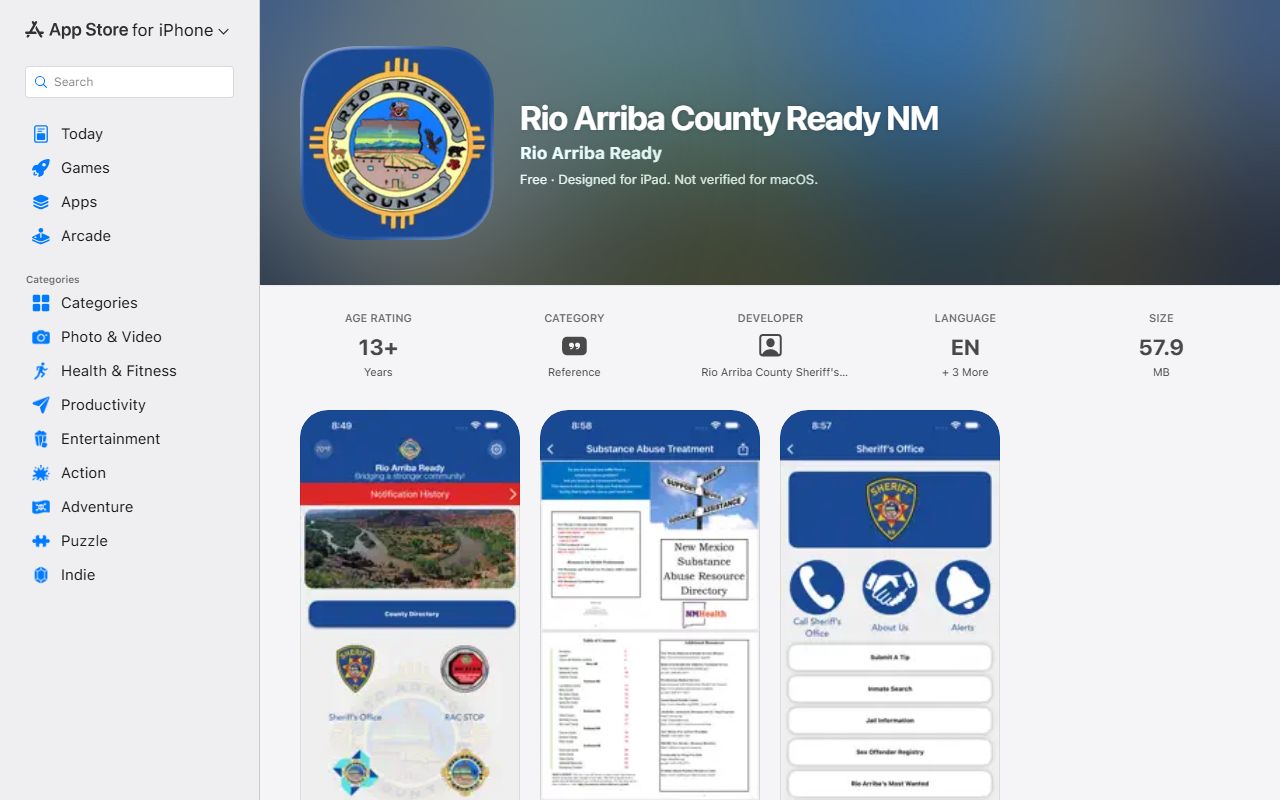 Rio Arriba County inmate search Ready NM App Store listing